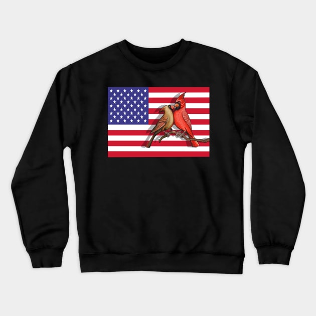 Red Cardinal bird America flag cute cardinals Crewneck Sweatshirt by Artardishop